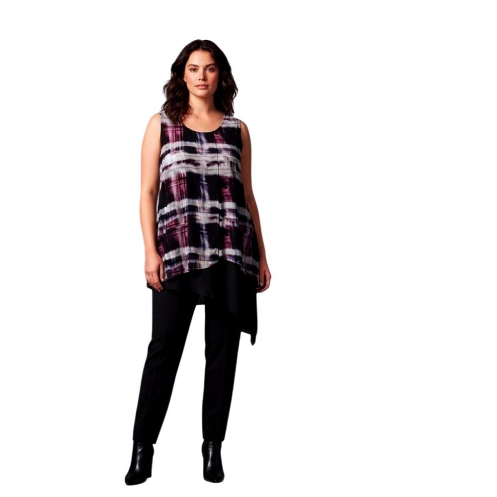 Melissa McCarthy Seven7 Womens 1X Abstract Plaid High-Low Sleeveless Tunic Top